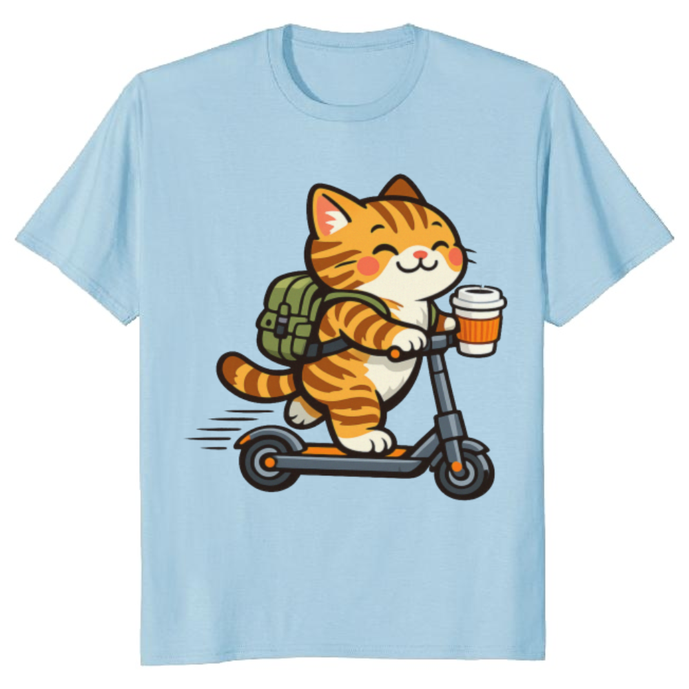 Happy Tabby Commuter T-Shirt - Gift for Coffee Lovers and Cat Owners