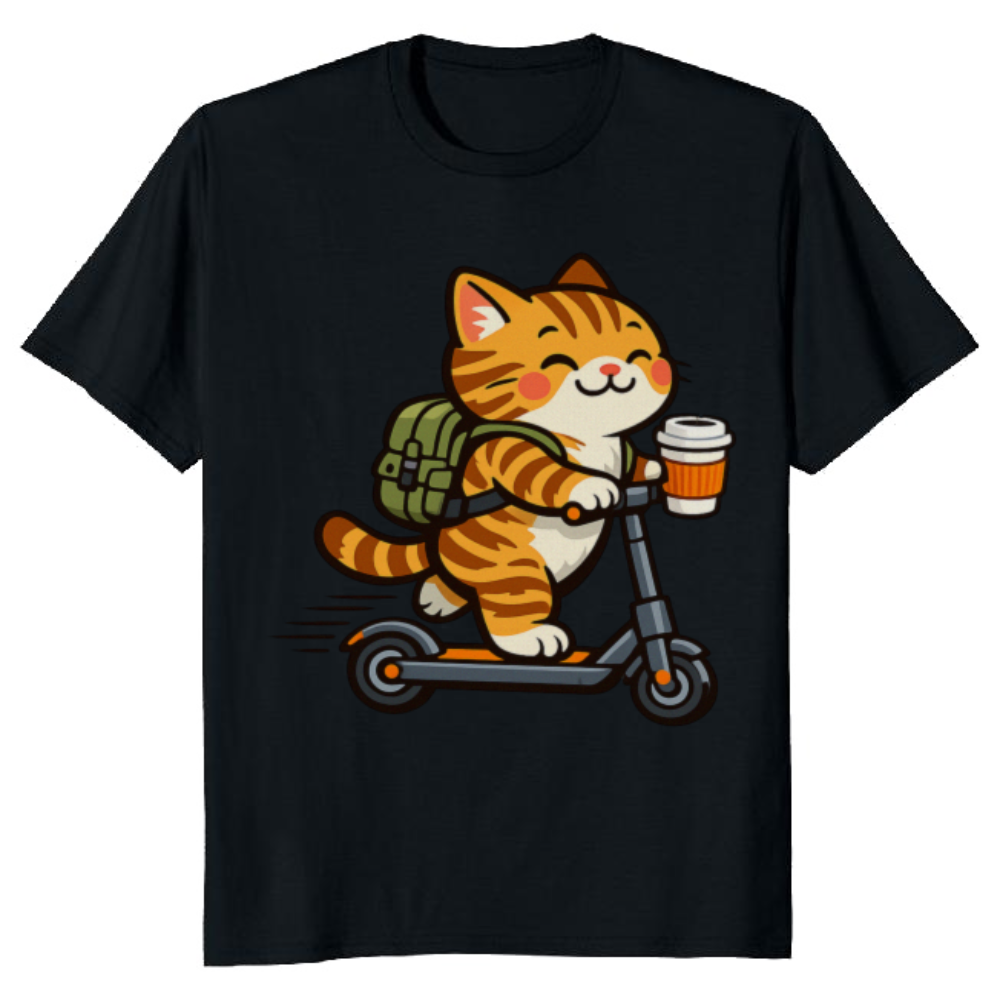 Happy Tabby Commuter T-Shirt - Gift for Coffee Lovers and Cat Owners