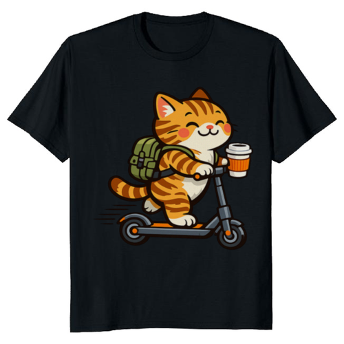 Cute Happy Tabby on a Morning Scooter Commute Graphic T-Shirt