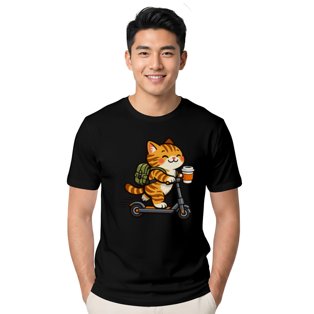 Kawaii Happy Tabby on a Morning Scooter Commute Graphic T-Shirt