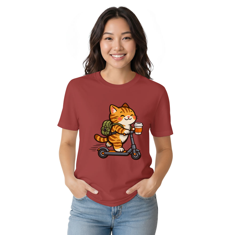 Kawaii Happy Tabby on a Morning Scooter Commute Graphic T-Shirt