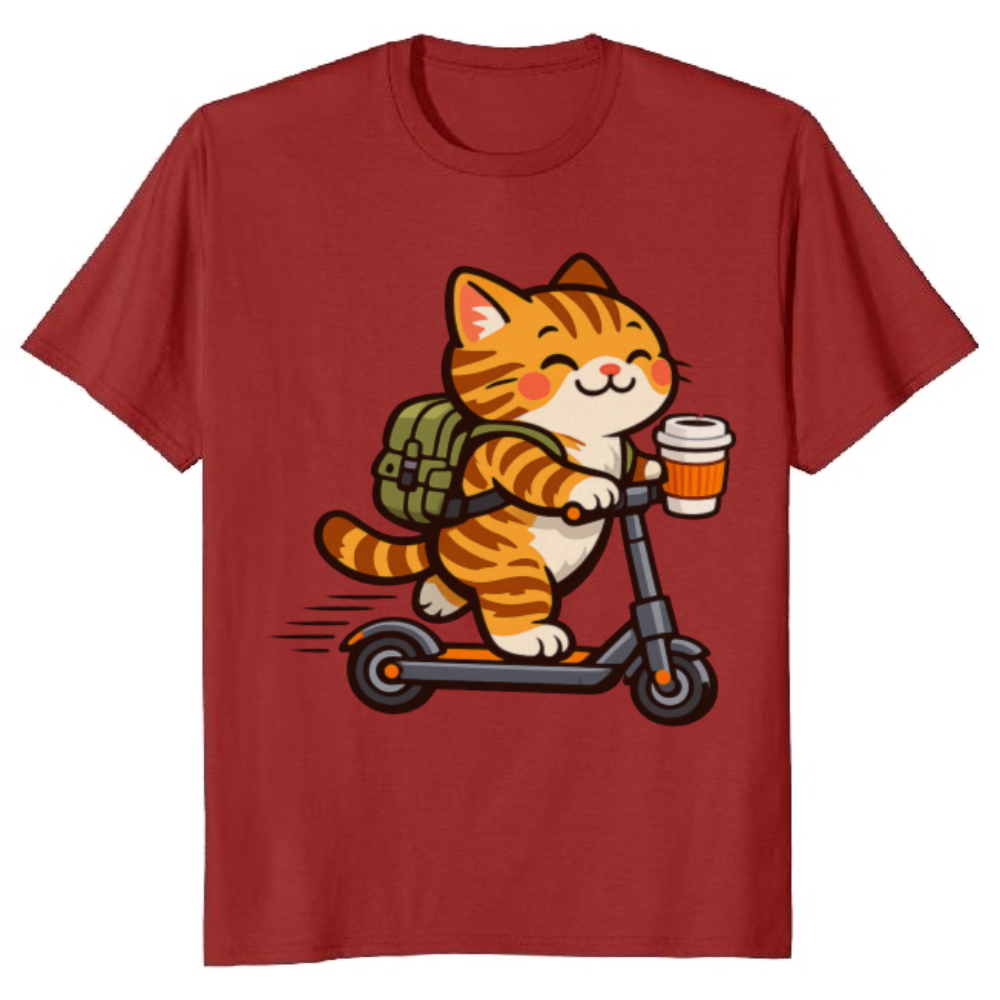 Happy Tabby Commuter T-Shirt - Gift for Coffee Lovers and Cat Owners