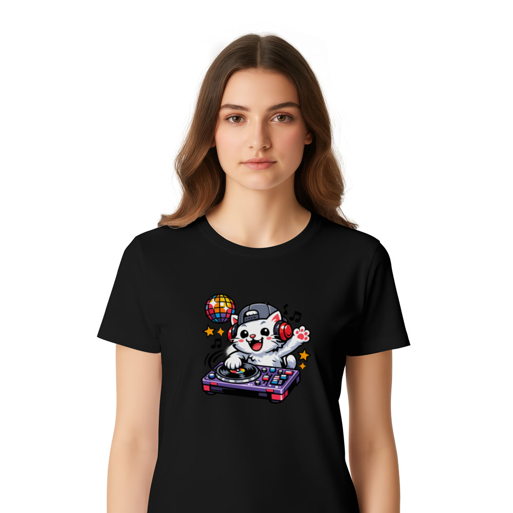 Purrfect Beats Retro DJ Cat at Turntables Illustration T-Shirt