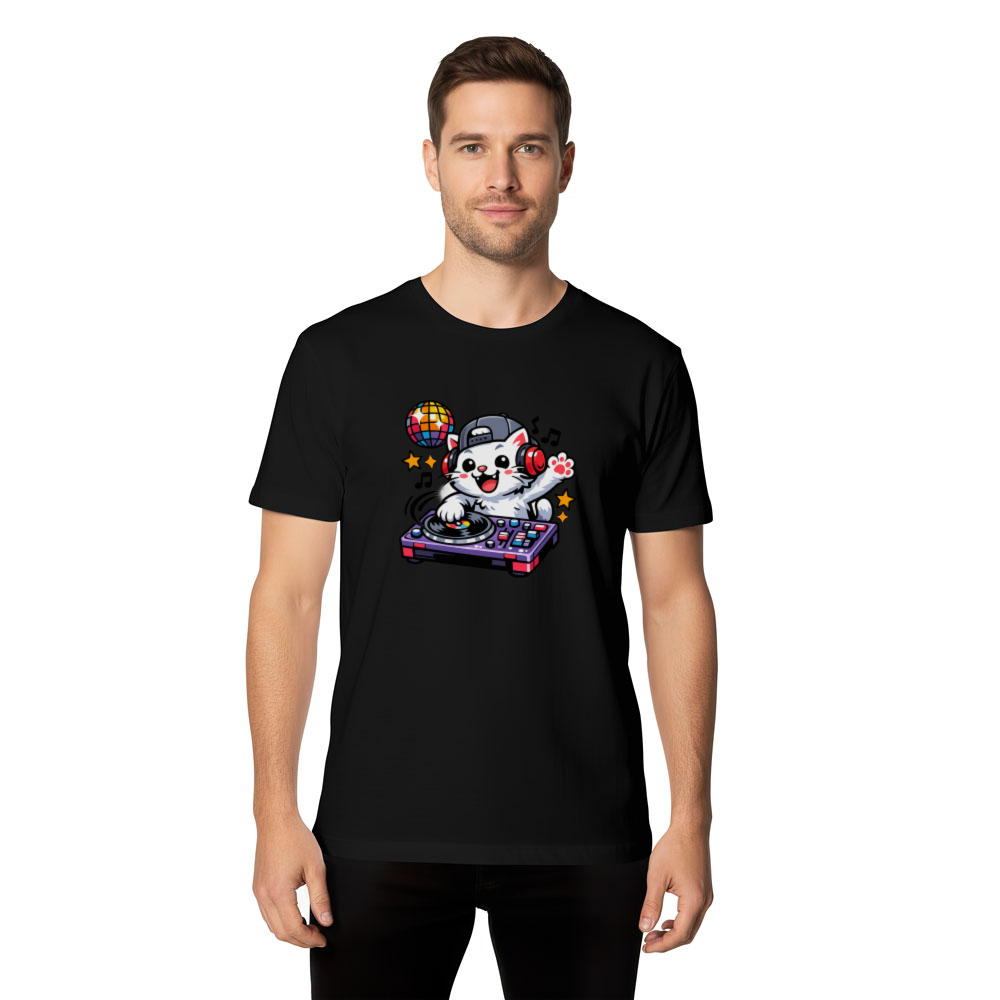 Purrfect Beats Retro DJ Cat at Turntables Illustration T-Shirt