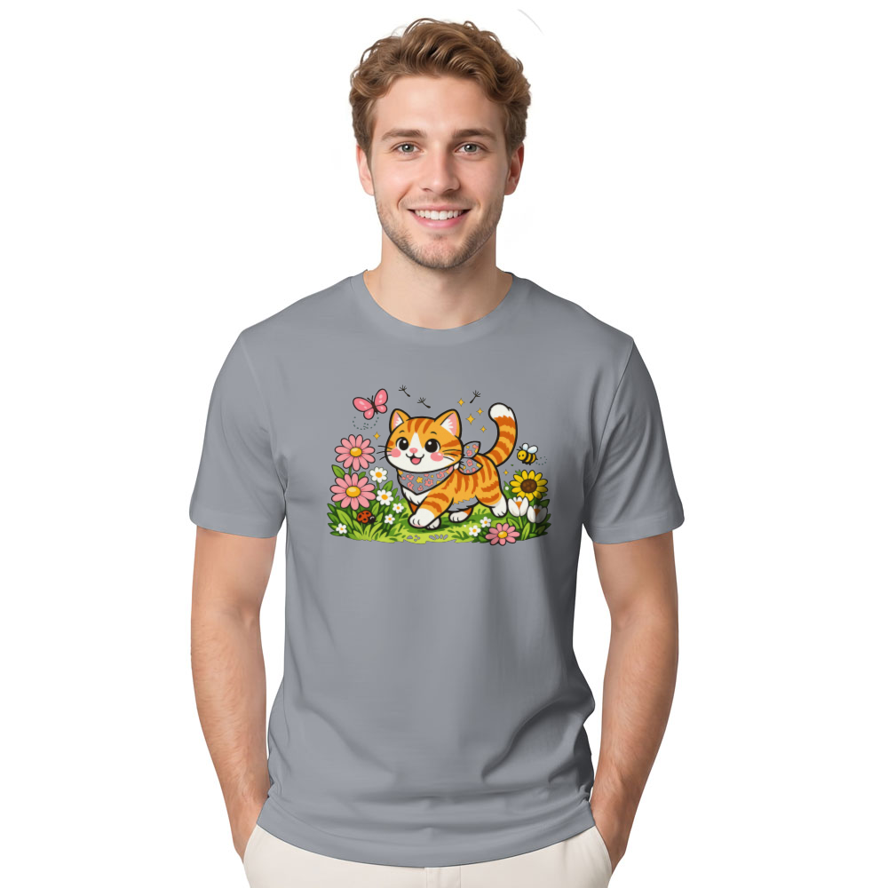Spring Stroll Whimsical Tabby in a Floral Meadow T-Shirt