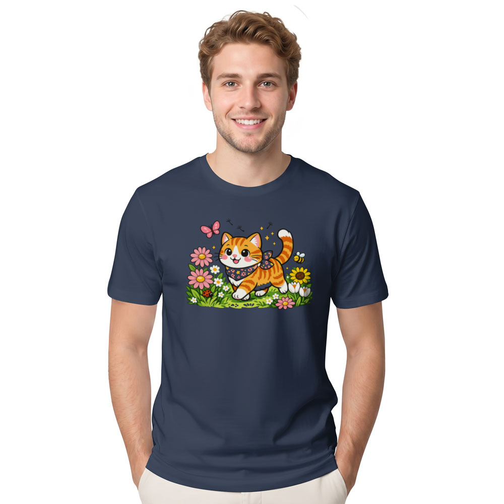 Spring Stroll Whimsical Tabby in a Floral Meadow T-Shirt