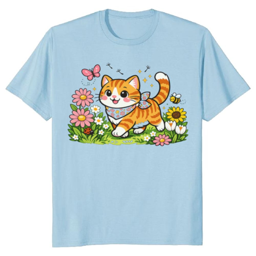 Cheerful Tabby Cat T-Shirt - Cottagecore Floral Gift for Cat Lovers