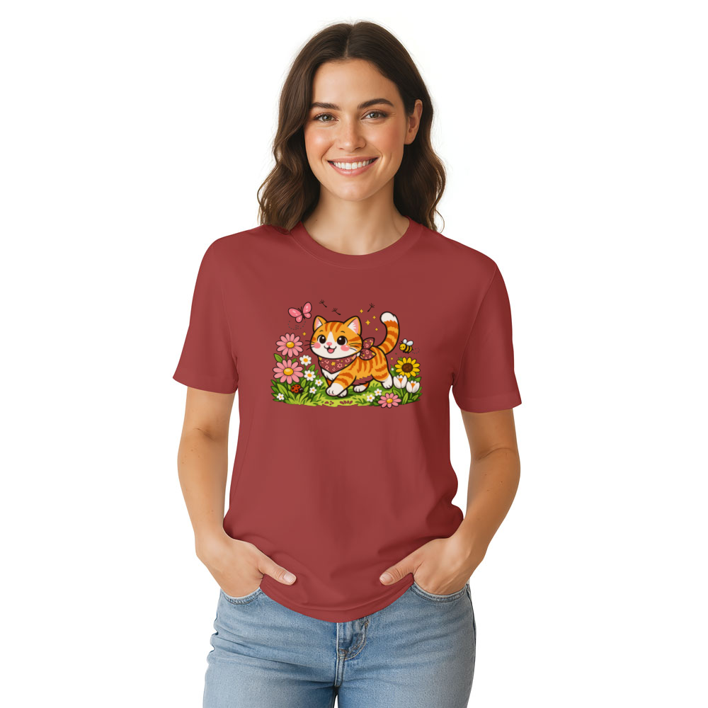 Spring Stroll Whimsical Tabby in a Floral Meadow T-Shirt