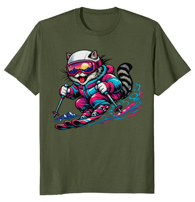Shredzilla: Neon Meowntain Madness — Cat Ski Graphic Tee