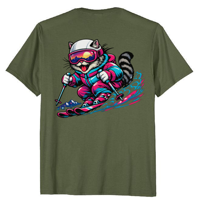 Shredzilla: Neon Meowntain Madness — Cat Ski Graphic Tee