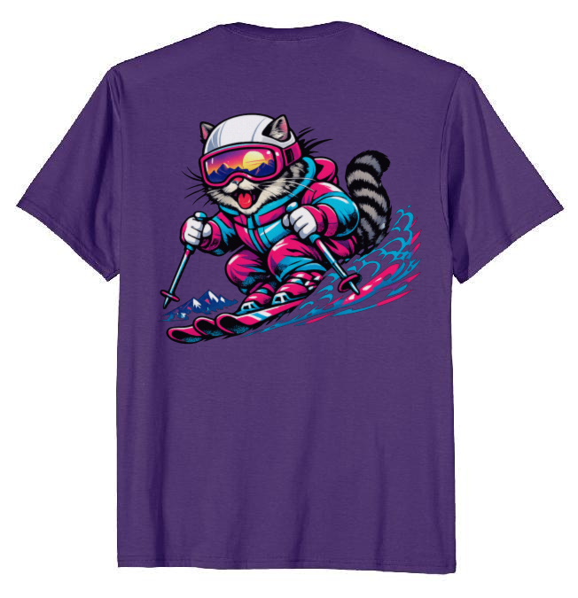 Shredzilla: Neon Meowntain Madness Retro Cat on Alpine Slopes T-Shirt