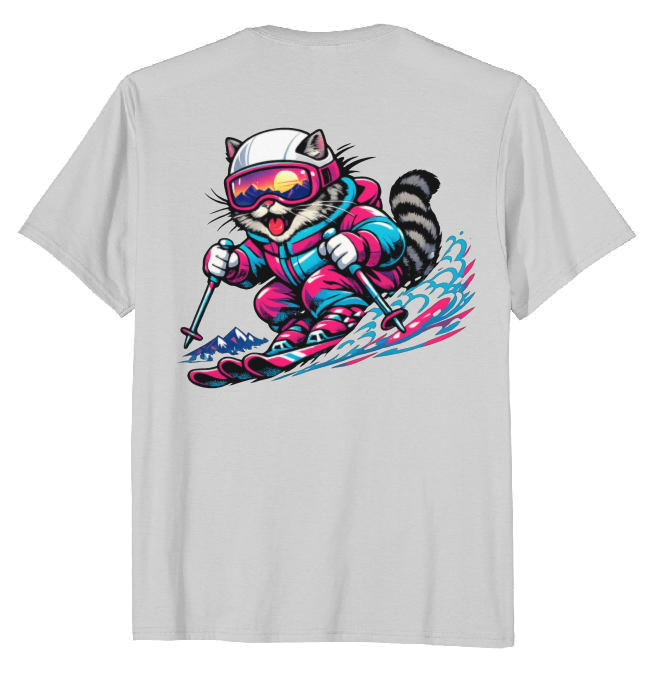 Shredzilla: Neon Meowntain Madness Retro Cat on Alpine Slopes T-Shirt