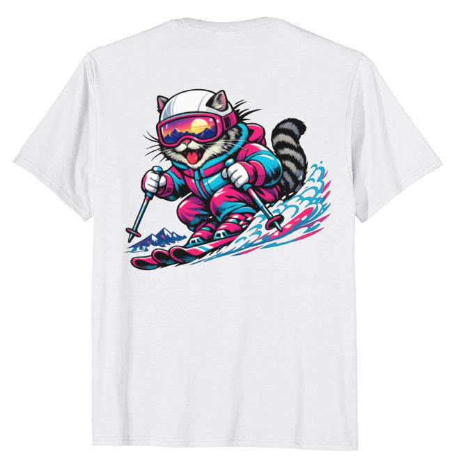 Shredzilla: Neon Meowntain Madness Retro Cat on Alpine Slopes T-Shirt