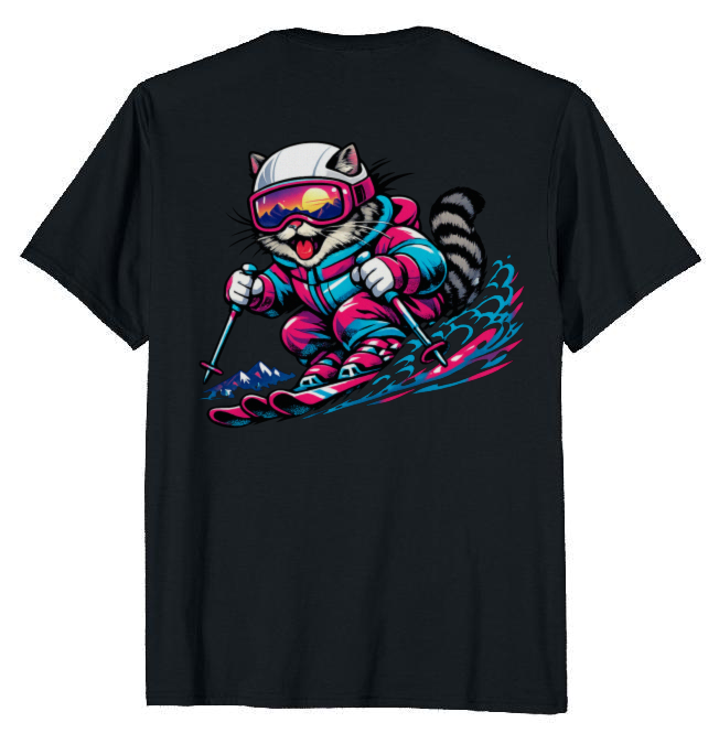 Shredzilla: Neon Meowntain Madness Retro Cat on Alpine Slopes T-Shirt