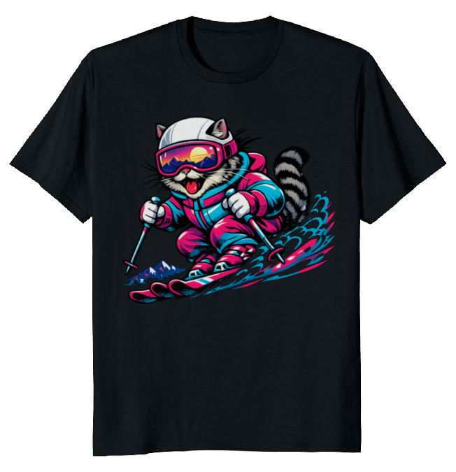 Shredzilla: Neon Meowntain Madness — Cat Ski Graphic Tee