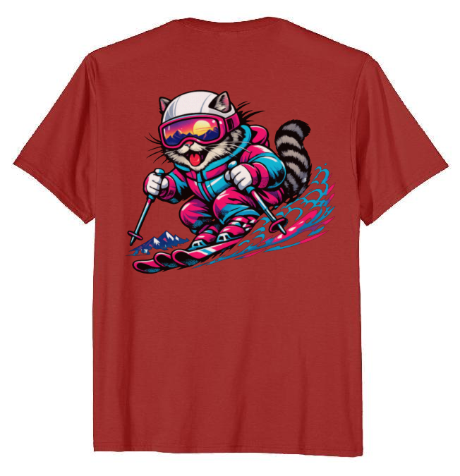 Shredzilla: Neon Meowntain Madness Retro Cat on Alpine Slopes T-Shirt