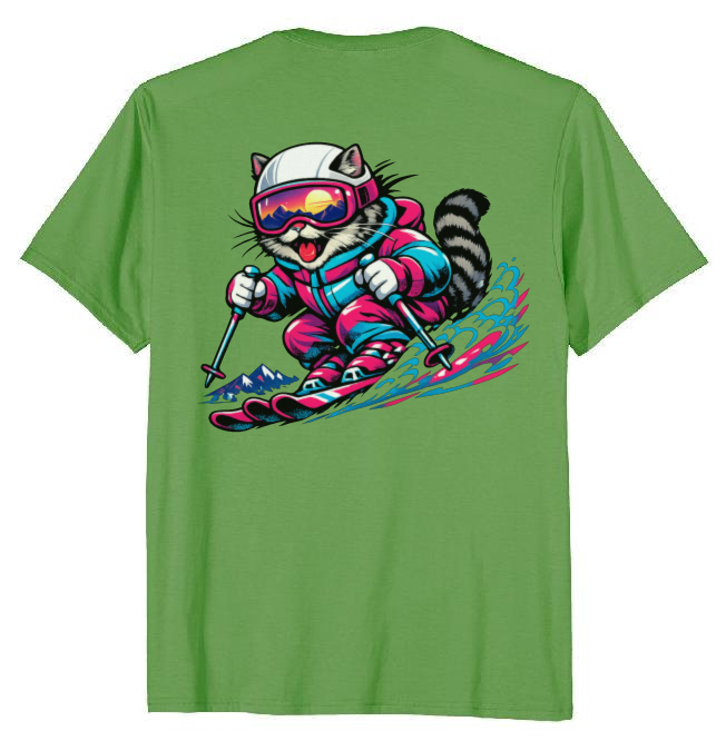 Shredzilla: Neon Meowntain Madness Retro Cat on Alpine Slopes T-Shirt